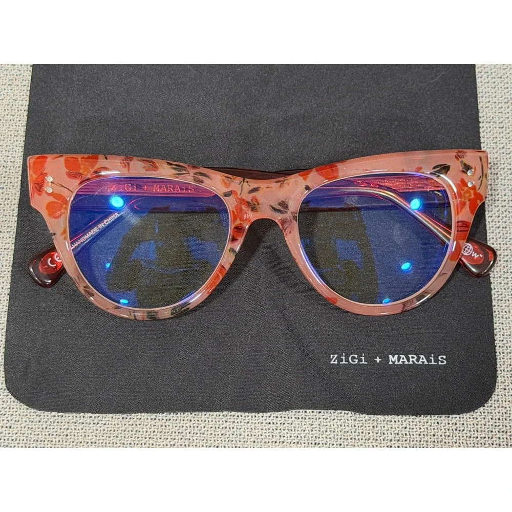 ZiGi +MARAiS FRIDA Pink Floral Blue Light Blocking Glasses Anthropologie Cat Eye